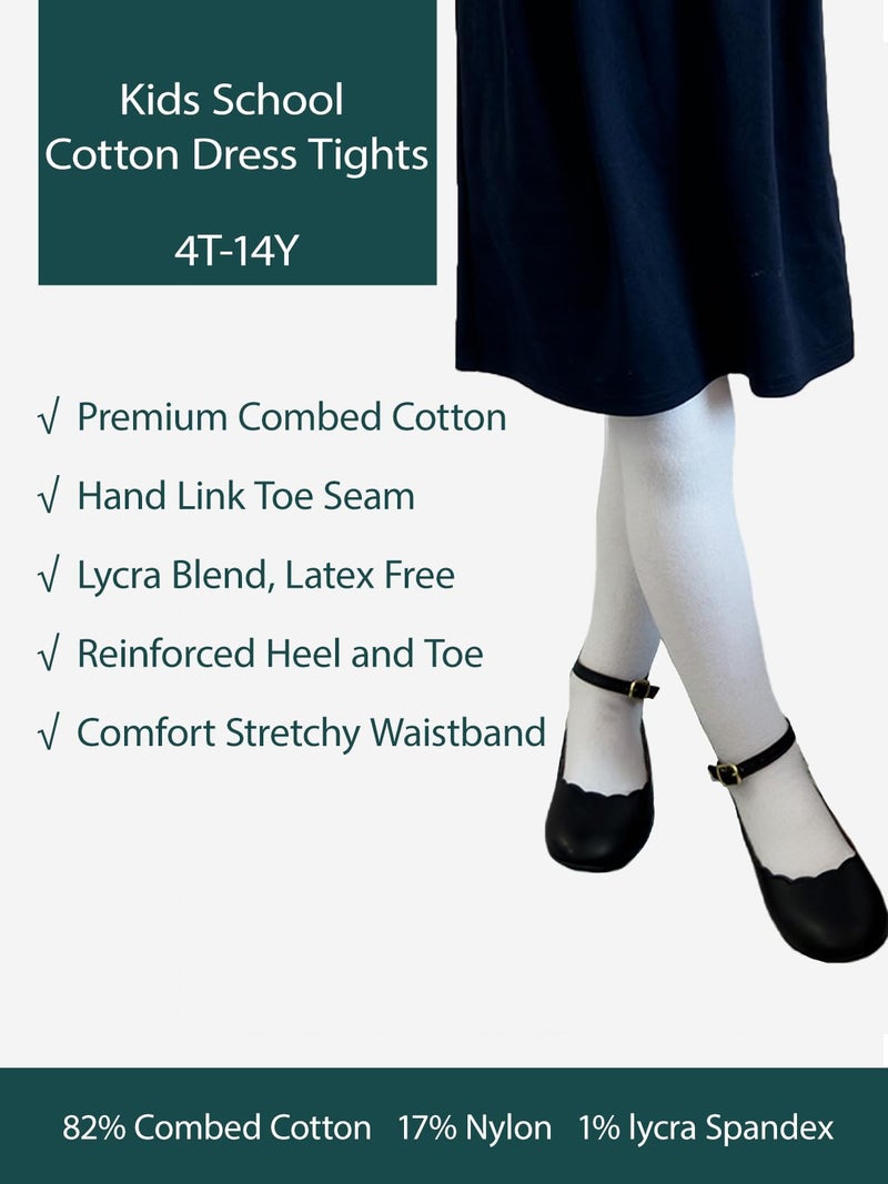 COTTON DAY Kids Girls School Dress Cotton Tights 8-10 Years 2 Pack (White, Size 10) - Image 2